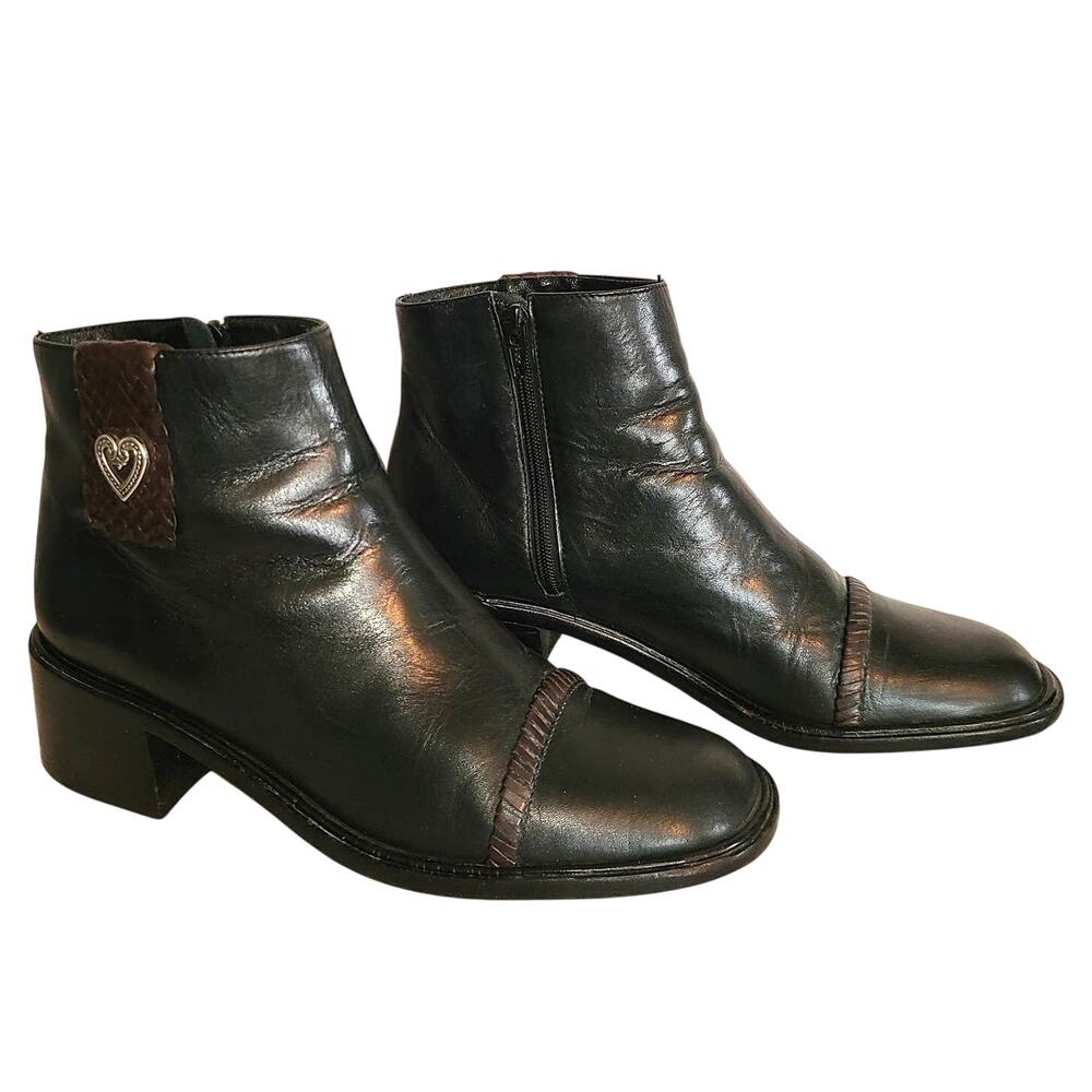 Brighton Lonnie Ankle Boots - Black/Brown - Women's 7.5N - Slip-On Side Zip